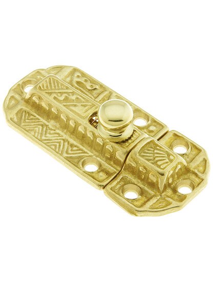 Decorative Brass Slide Latch in Un-Lacquered Brass.